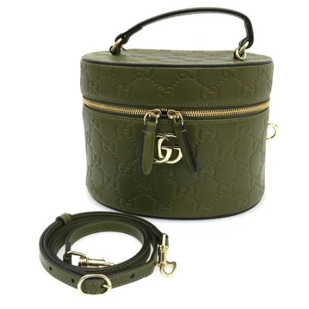 Gucci GG Embossed Leather Vanity Bag olive green